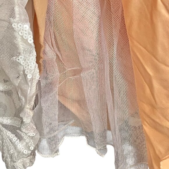 Jodi Kristopher Peach Dress w/ White Floral Sequin Overlay Womens Size 9 Lined - Picture 11 of 13